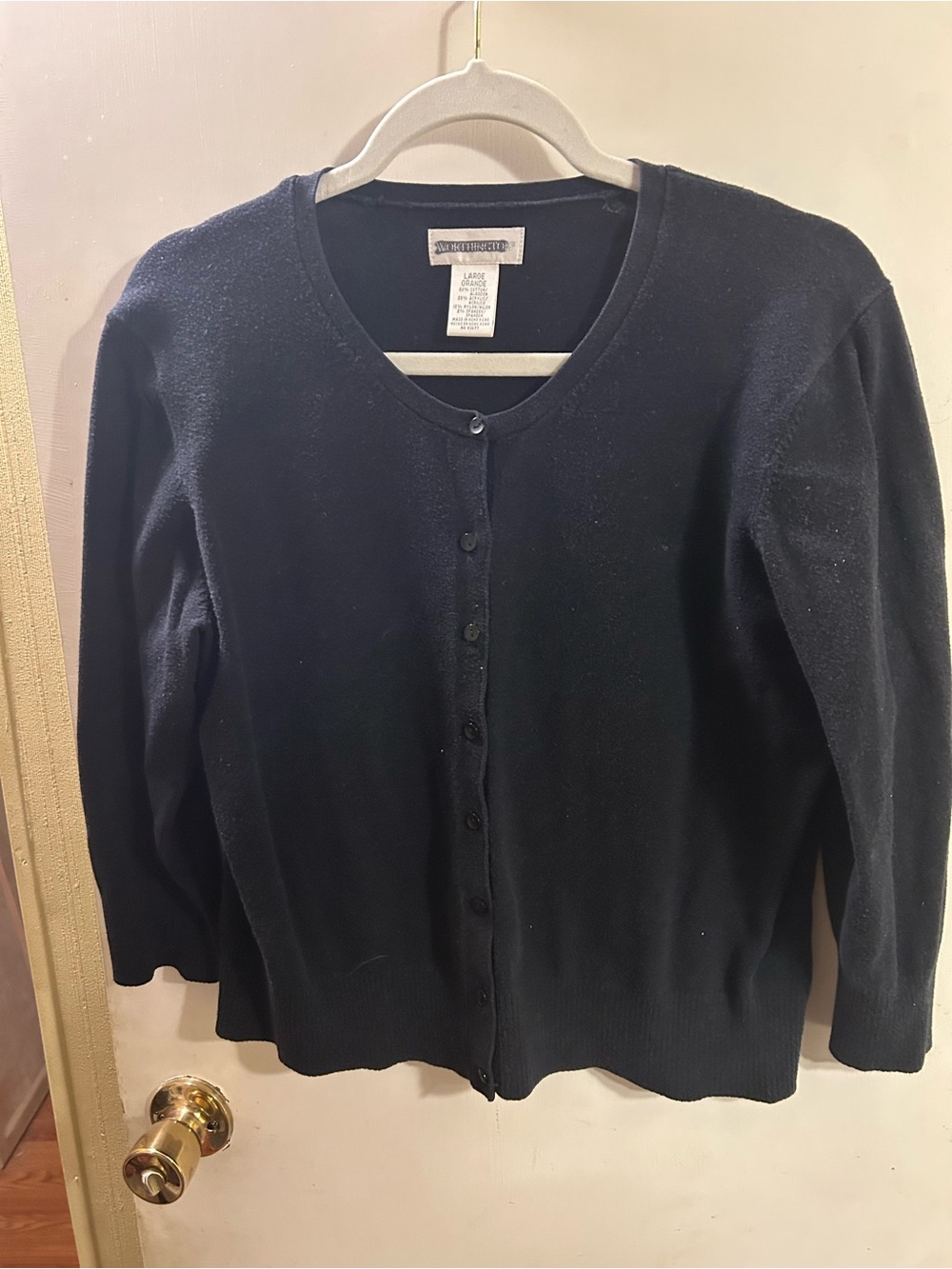 Worthington Black Button-Front Crewneck Cardigan